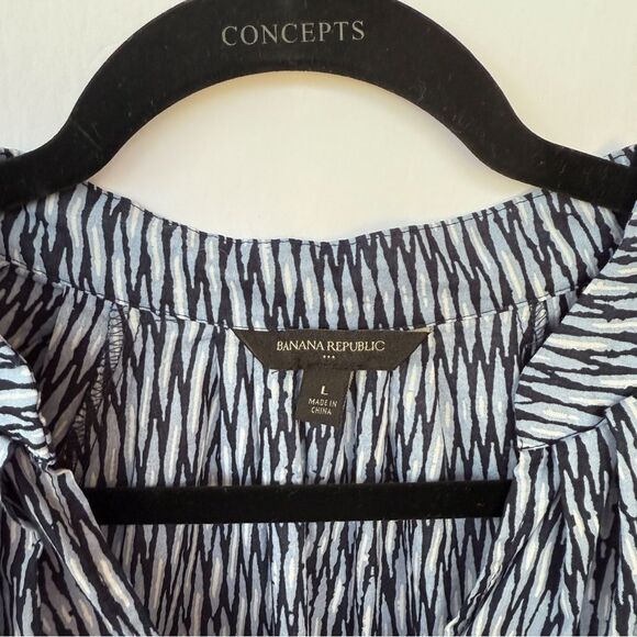 Banana Republic Factory Navy and Light Blue Ikat  Long Sleeve Peplum Blouse - Picture 6 of 11